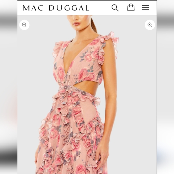 MAC DUGGAL Ruffled Cut Out Cap Sleeve V Neck Gown - Picture 3 of 9